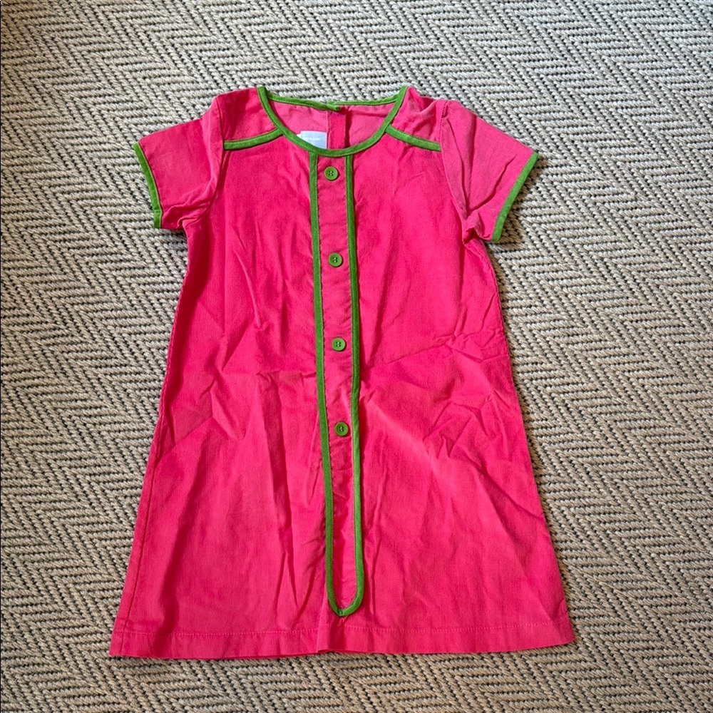 Bella Bliss - Hot Pink Girls Dress with Green Trim